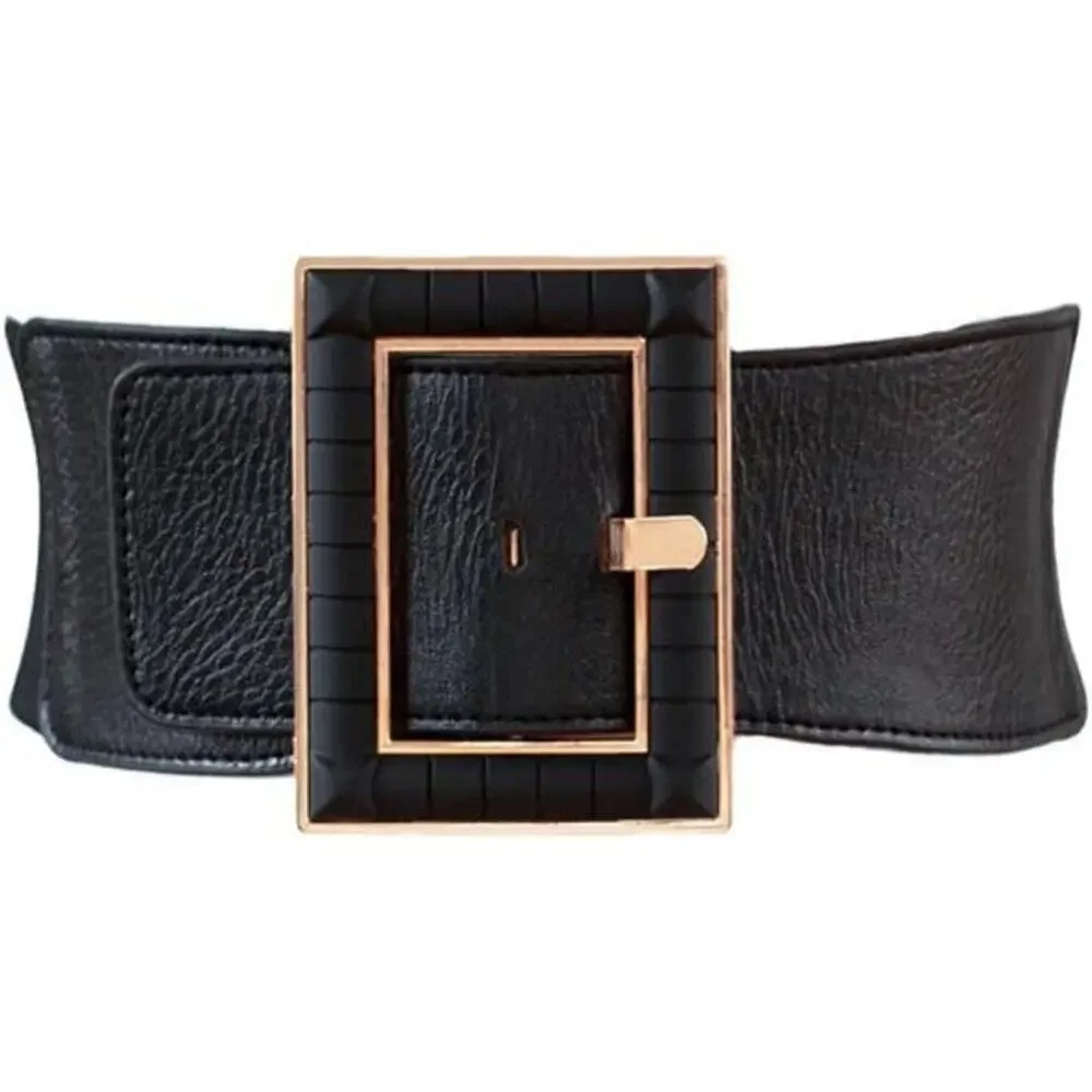 Women Wide Belt Stretch Elastic Band Wrap Cinch Retro High Waist Metal